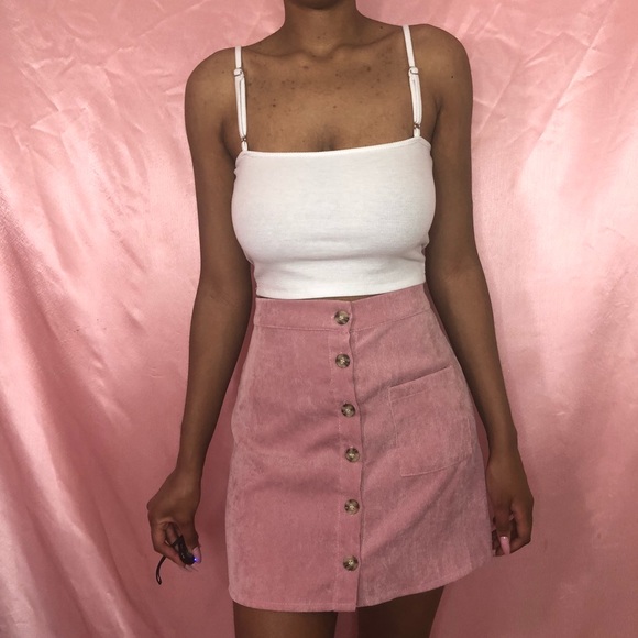 ❌SOLD❌DUSTY PINK BUTTON UP CORDUROY SKIRT - Picture 3 of 3
